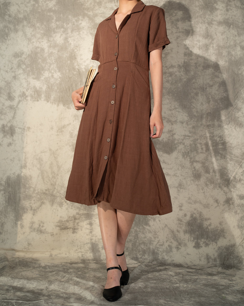 Short Sleeve Button Linen Dress- Cocoa- Like New- Worn Once For Photoshoot
