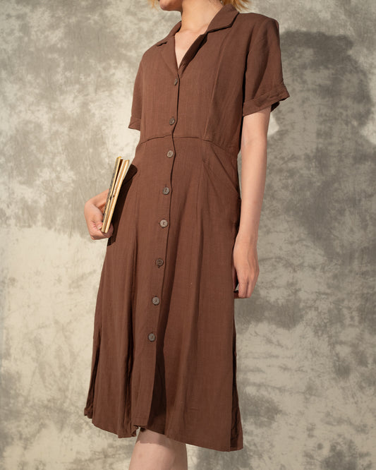 Short Sleeve Button Linen Dress- Cocoa- Like New- Worn Once For Photoshoot