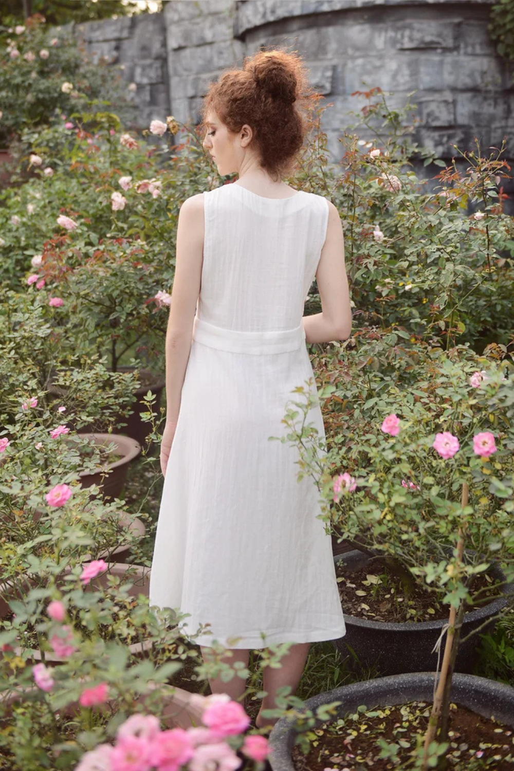 Sleeveless Linen Dress - Women Midi Dress - Organic Cotton Dress - Natural Dress - Eco-Friendly