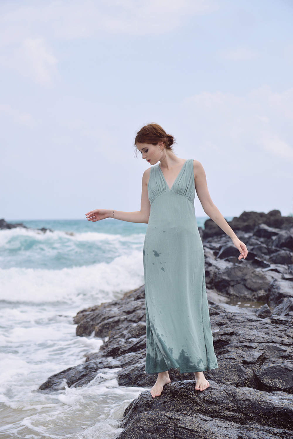 V-Neck Linen Maxi Dress for Women