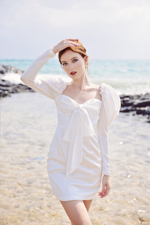 MANDY Puff Sleeve Silk Mini Dress