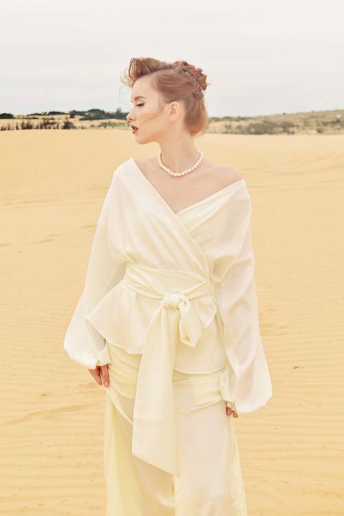 LINDA Long Sleeve Silk Wrap Top