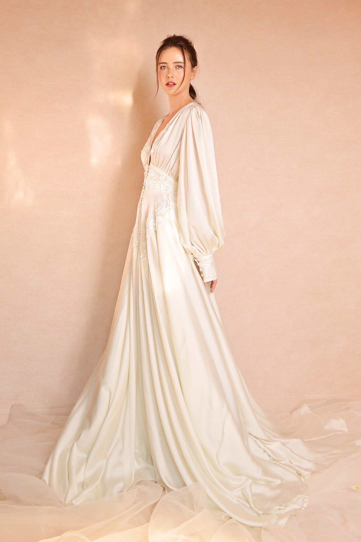 ANASTASIA Vintage Embroidered Silk Wedding Gown