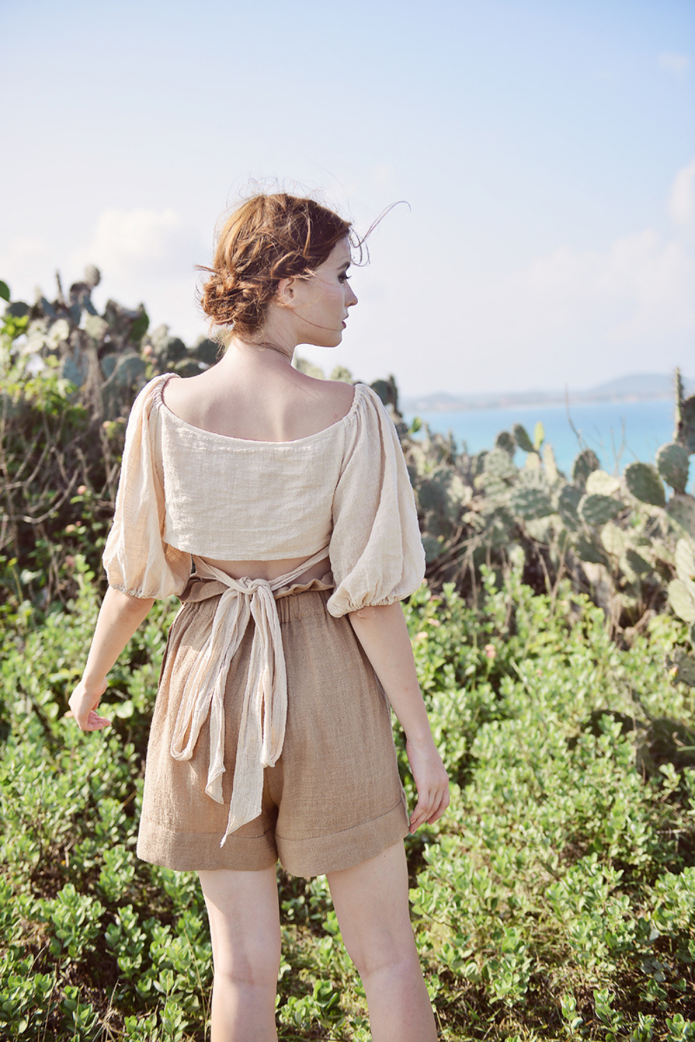 Pure Linen Wrap Top with Tie