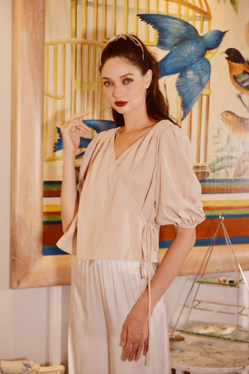 Organic Cotton Linen Peasant Wrap Top
