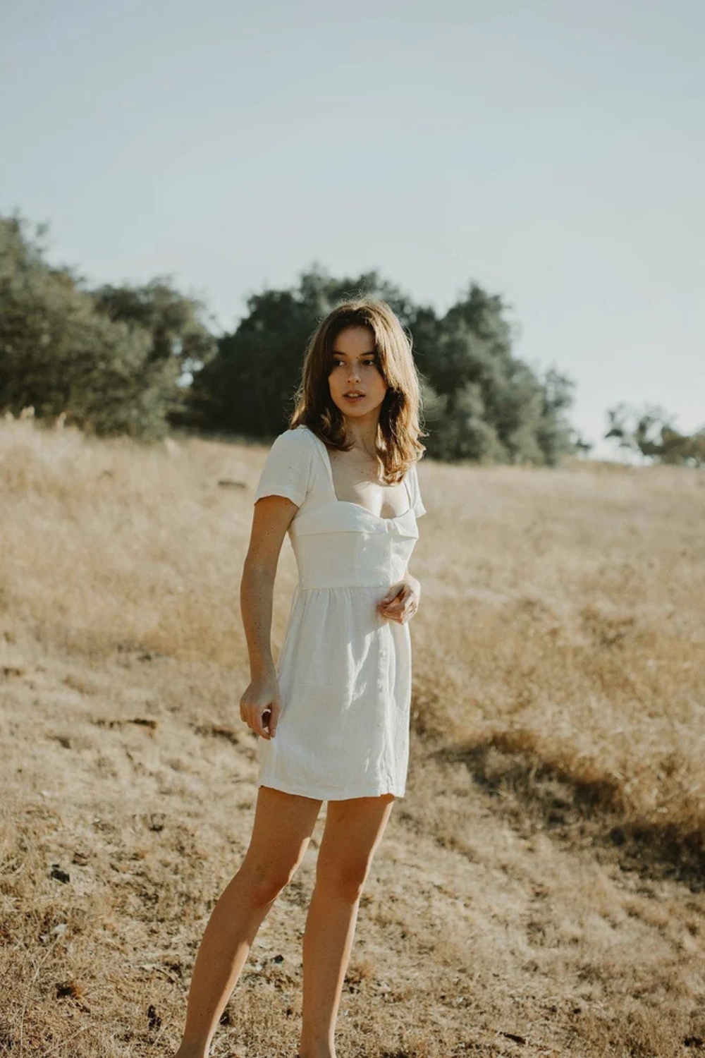 White Linen Sweetheart Mini Dress
