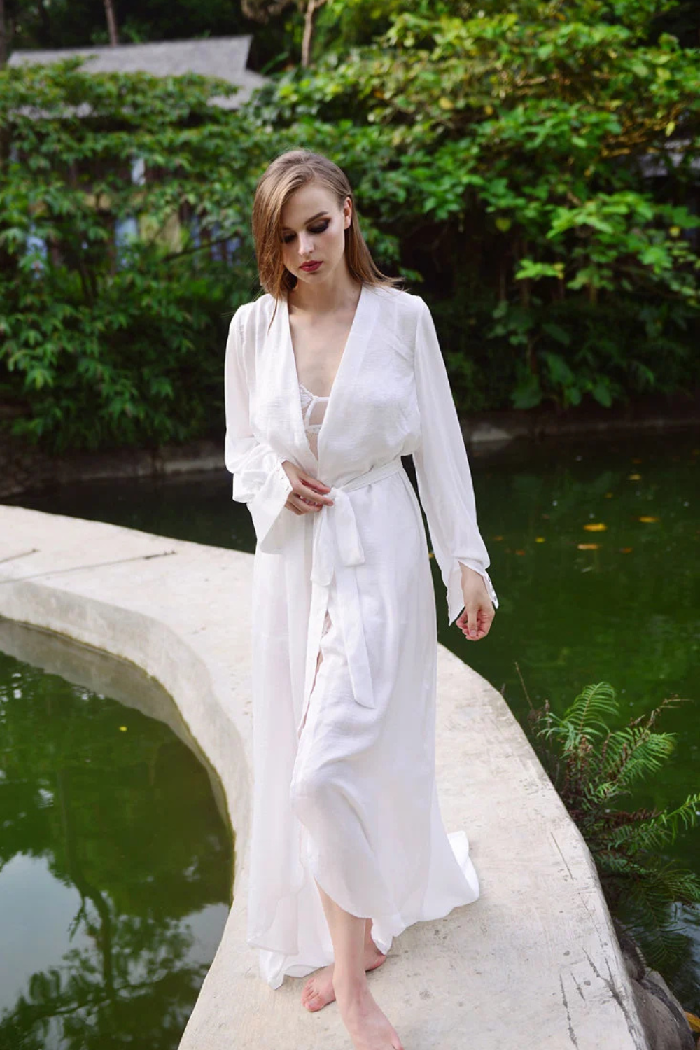 Bridal Silk Robe with Long Train
