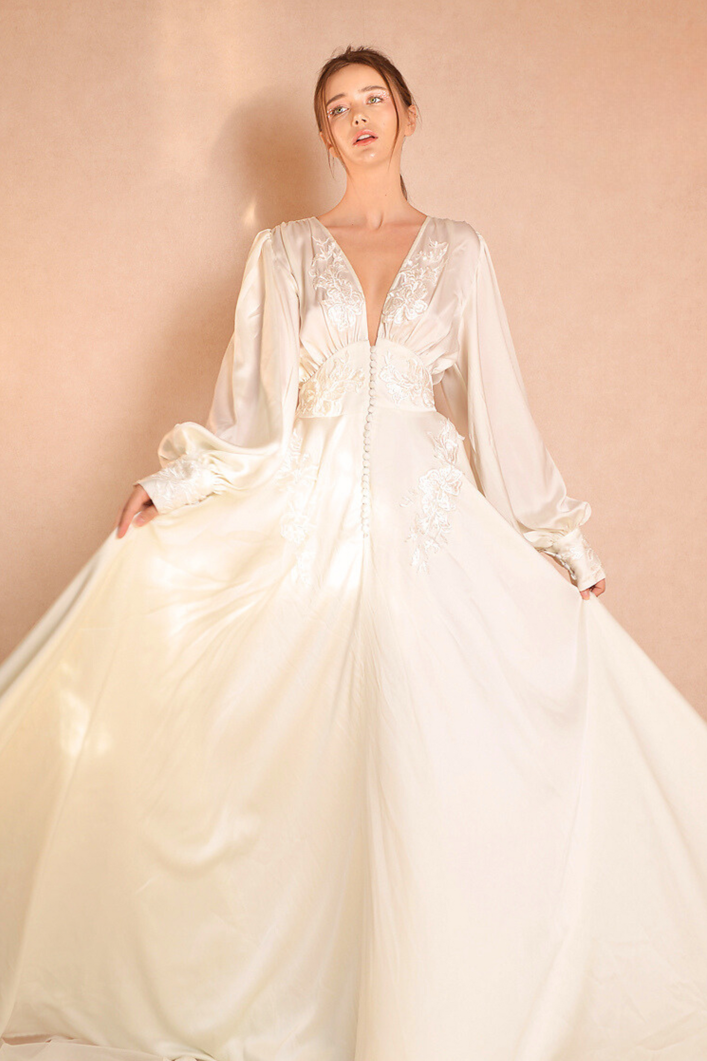 ANASTASIA Vintage Embroidered Silk Wedding Gown