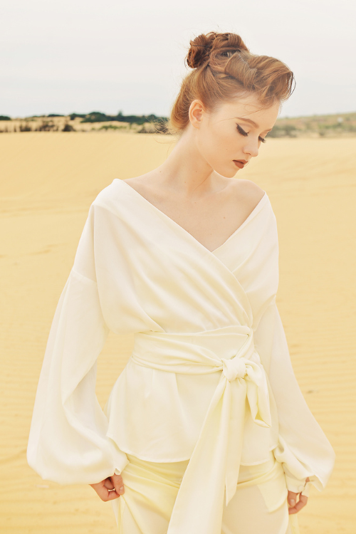 LINDA Long Sleeve Silk Wrap Top