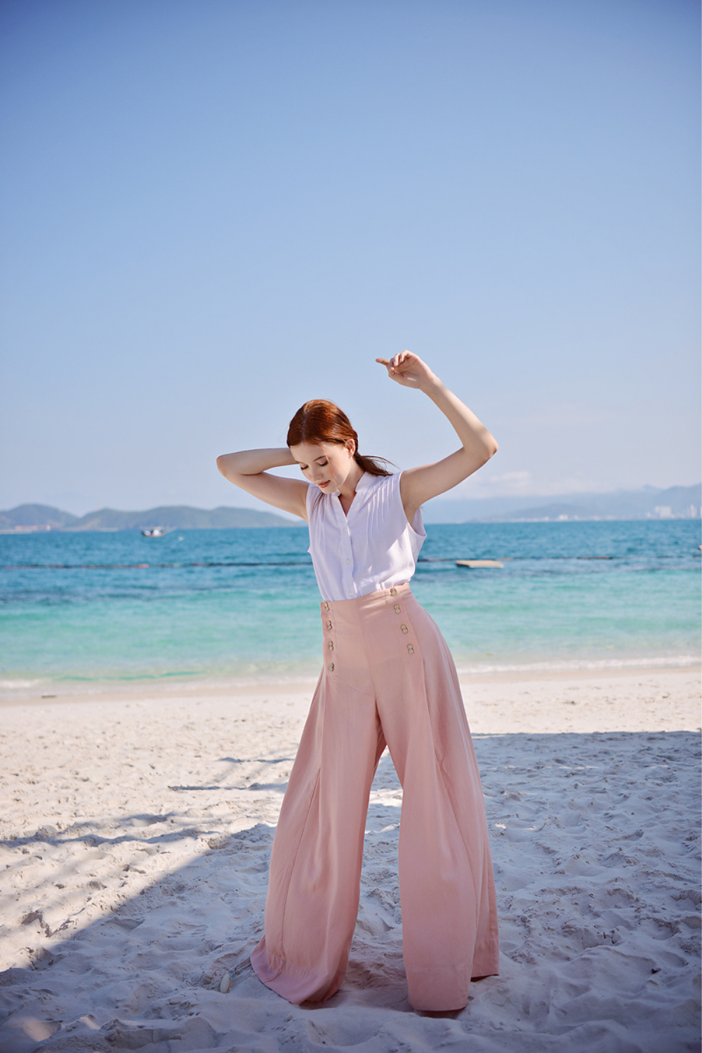 Linen Cotton High Waisted Palazzo Pants for Women