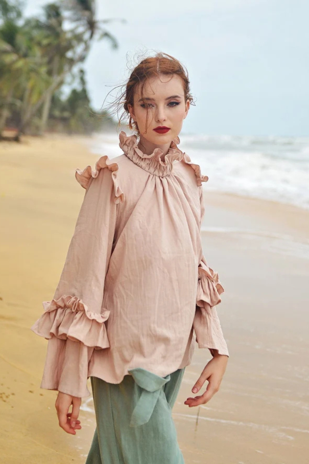 Cotton Blouse Women - Long Sleeves Winter Blouse - Linen Cotton Top Women - Unique Victorian Design - Vintage Style Blouse