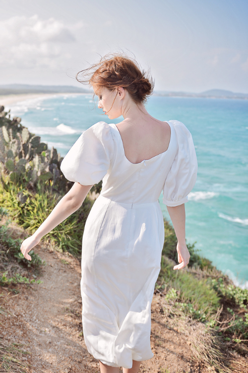 SUZANNE Milkmaid Silk Midi Dress with Lace Details