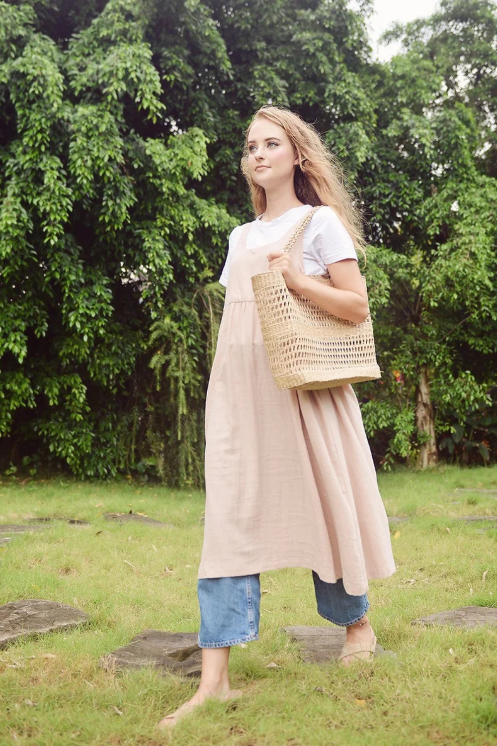 Apron Cotton Long Dress - Women Cotton Dress - Organic Cotton - Dress For Women - Natural Fabric
