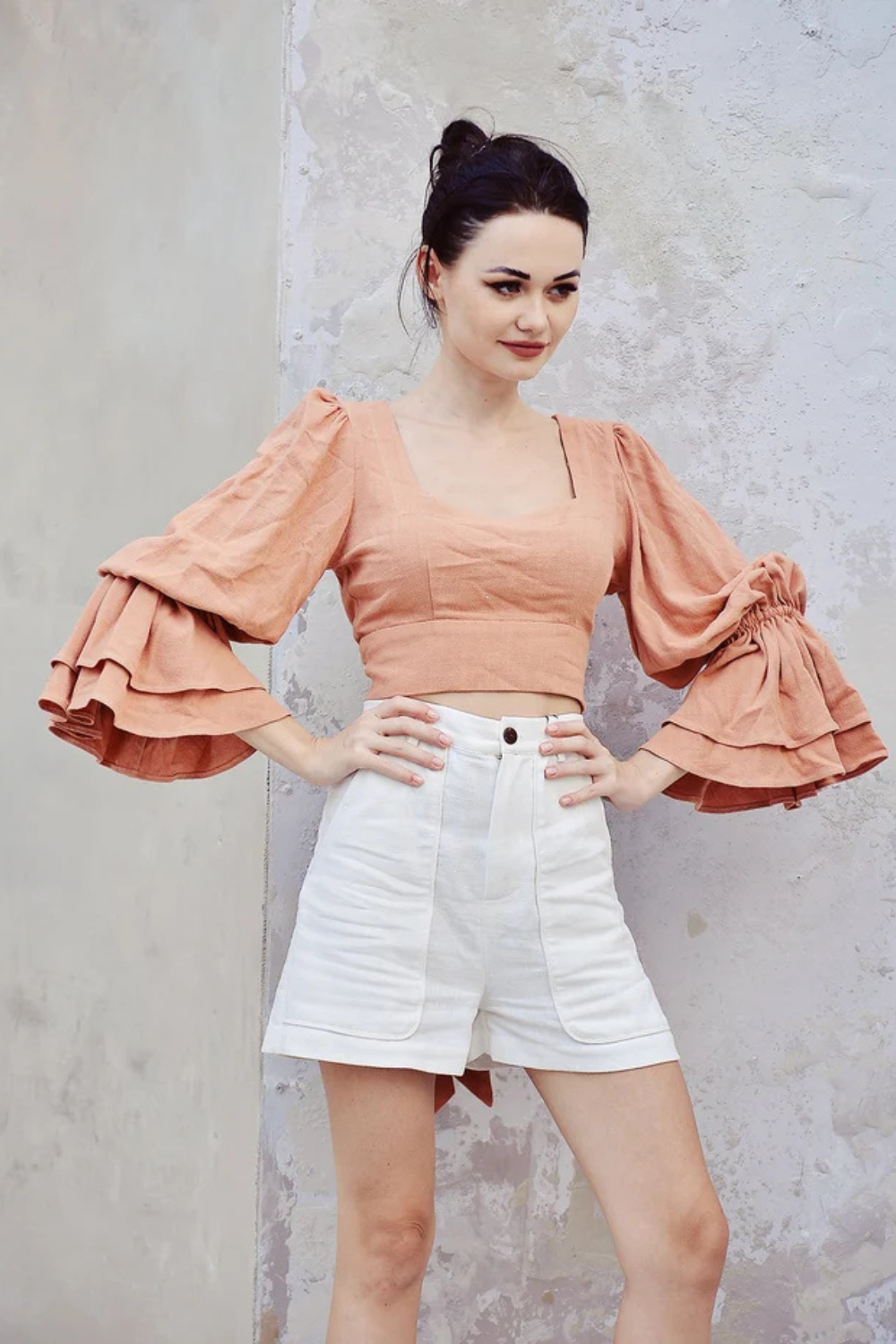 Linen Top Long Sleeve - Cotton Blouse Women - Square Neck Linen Top