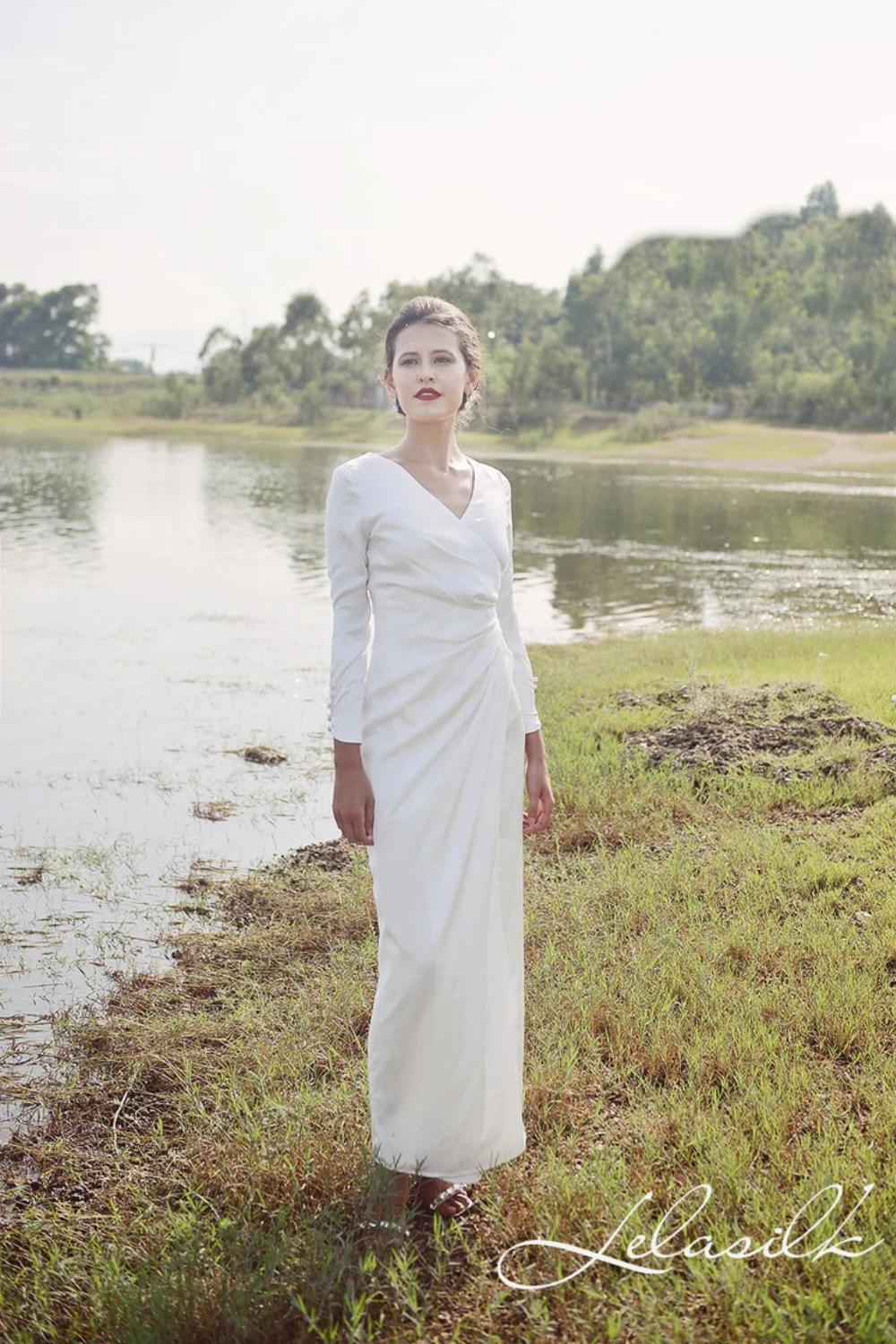 Silk Gown Draped - Women Party Dress - Ivory Wedding Dress - Women Silk Dress