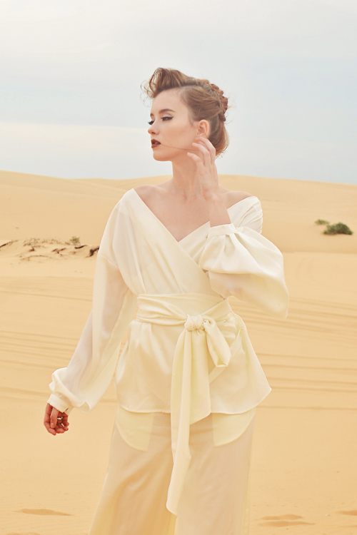 LINDA Long Sleeve Silk Wrap Top