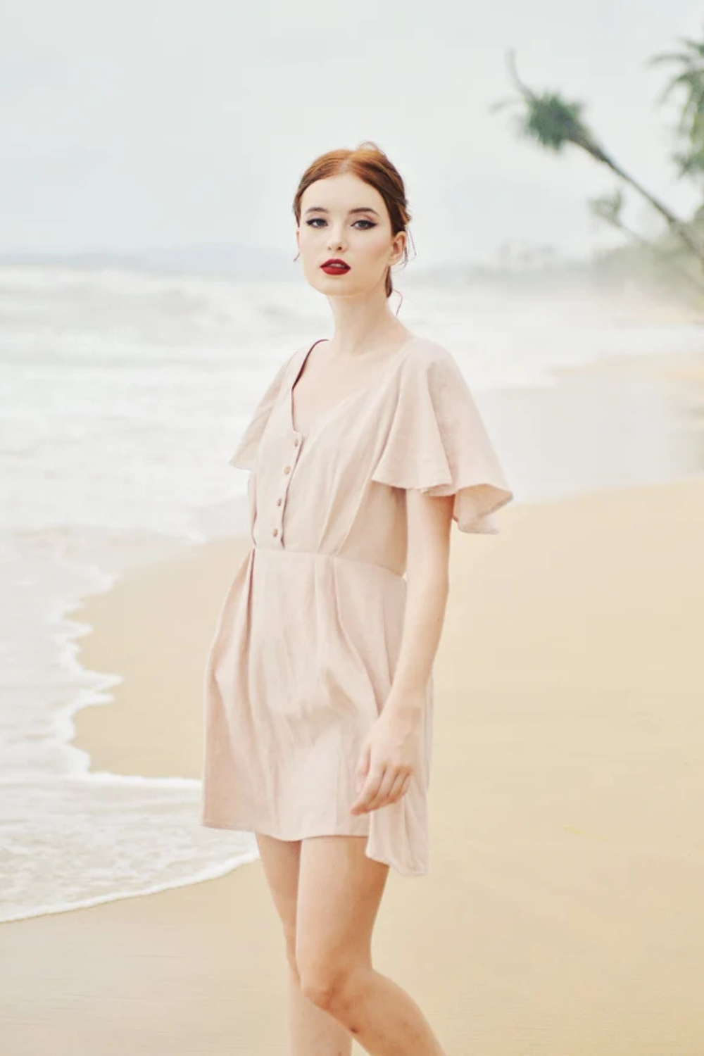 Cotton SunDress - Ruffle Sleeves - Button Cotton Dress - Organic Cotton Dress