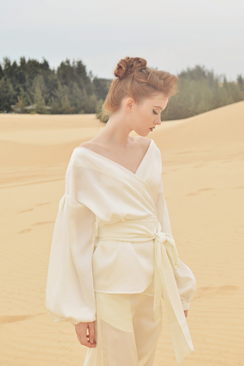 LINDA Long Sleeve Silk Wrap Top