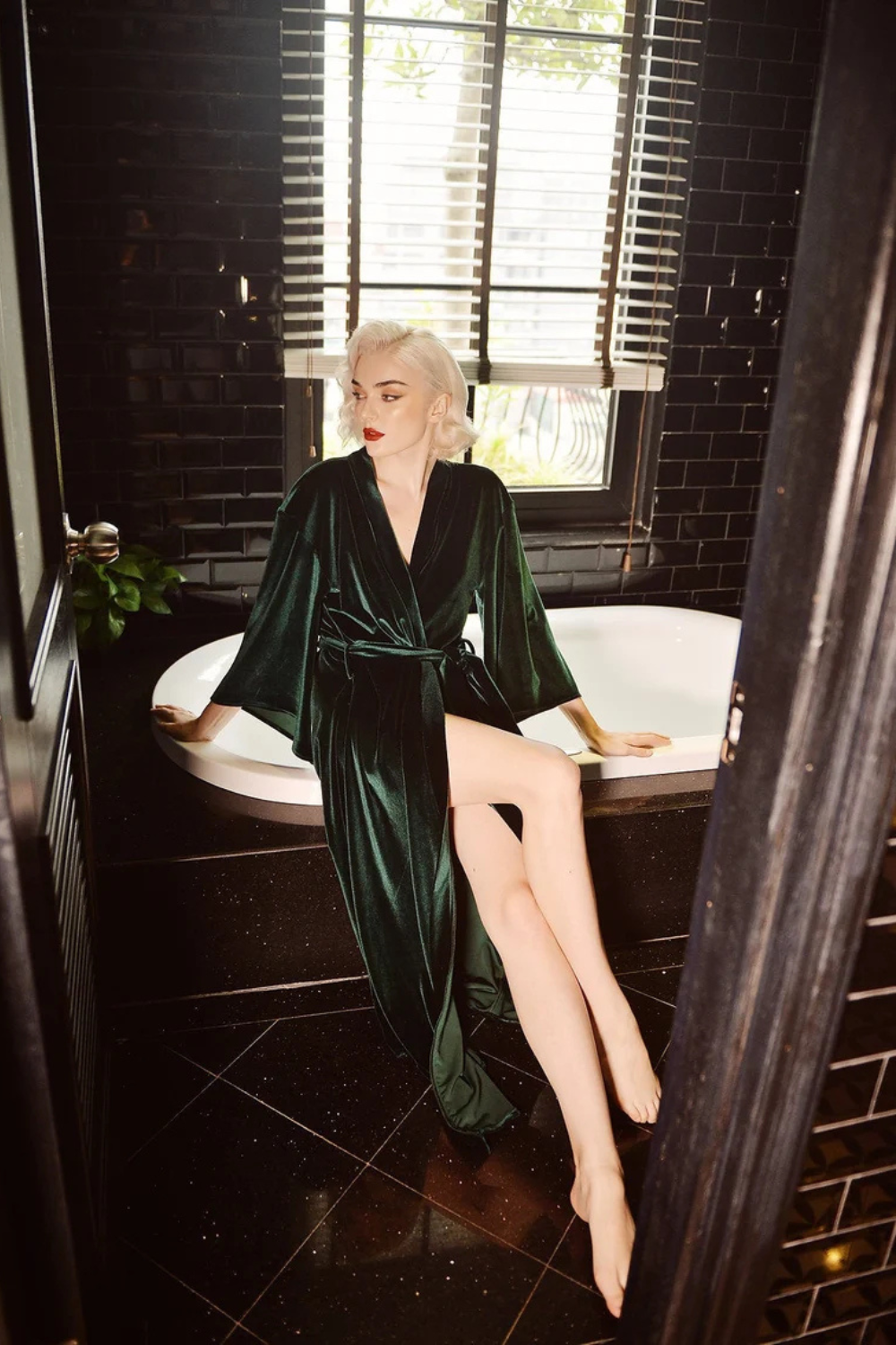 Womens Emerald Velvet Robe