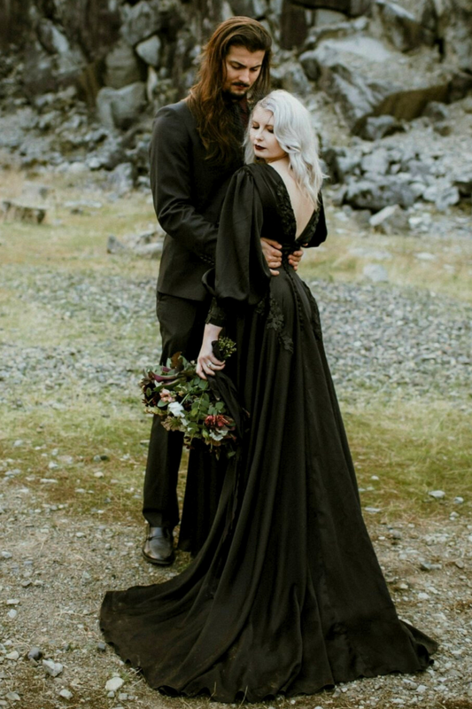 ANNALIESE Embellished Lace Black Wedding Dress