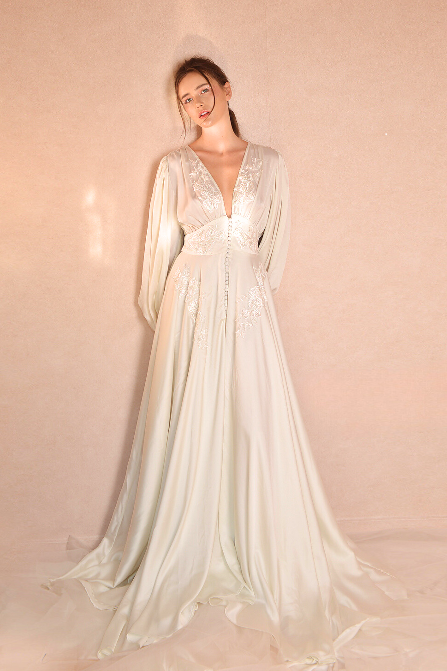 ANASTASIA Vintage Embroidered Silk Wedding Gown