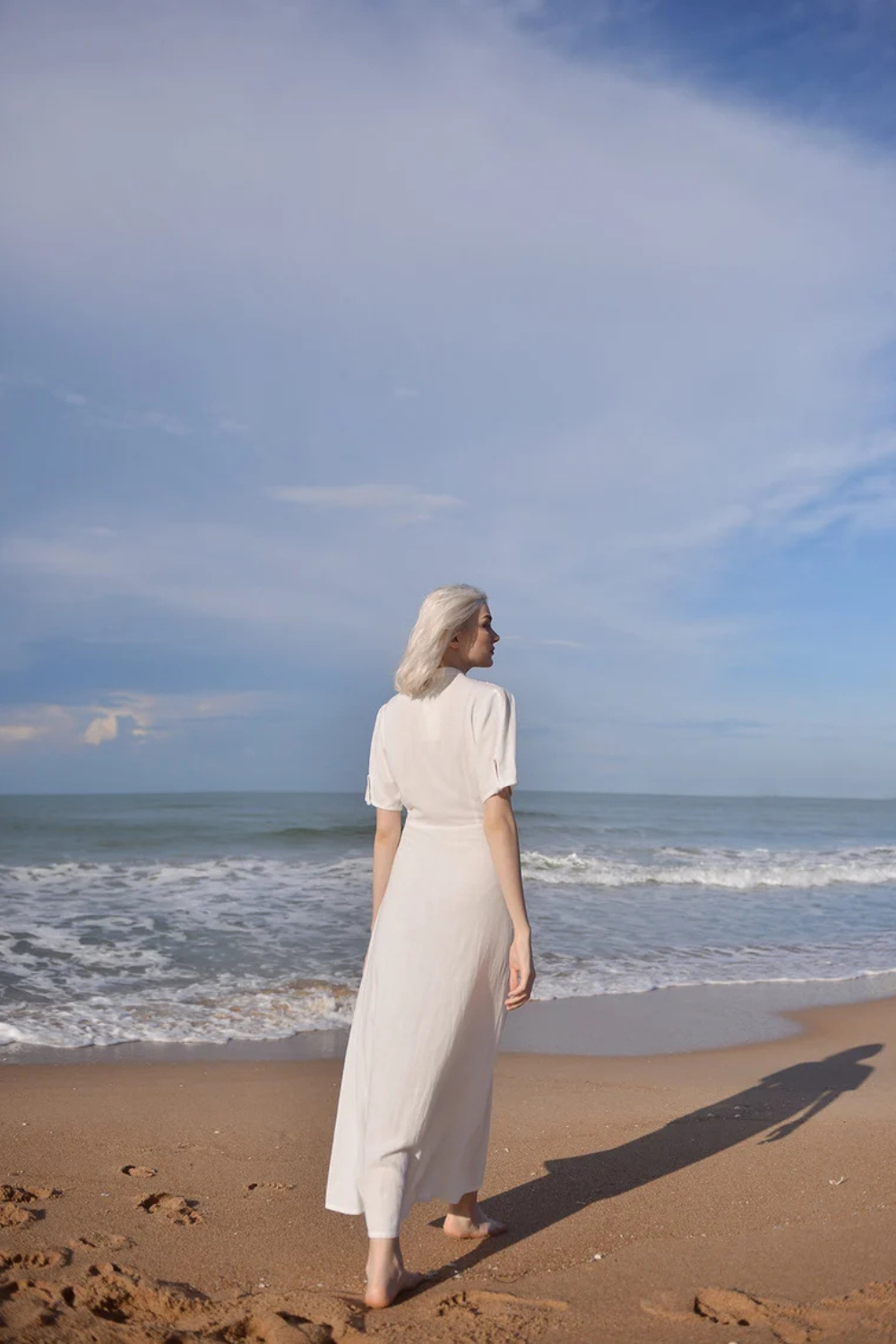 Sleeves Linen Long Dress - White Linen Dress - Organic Clothing - Long Cotton Dress - Wedding Guest Dress