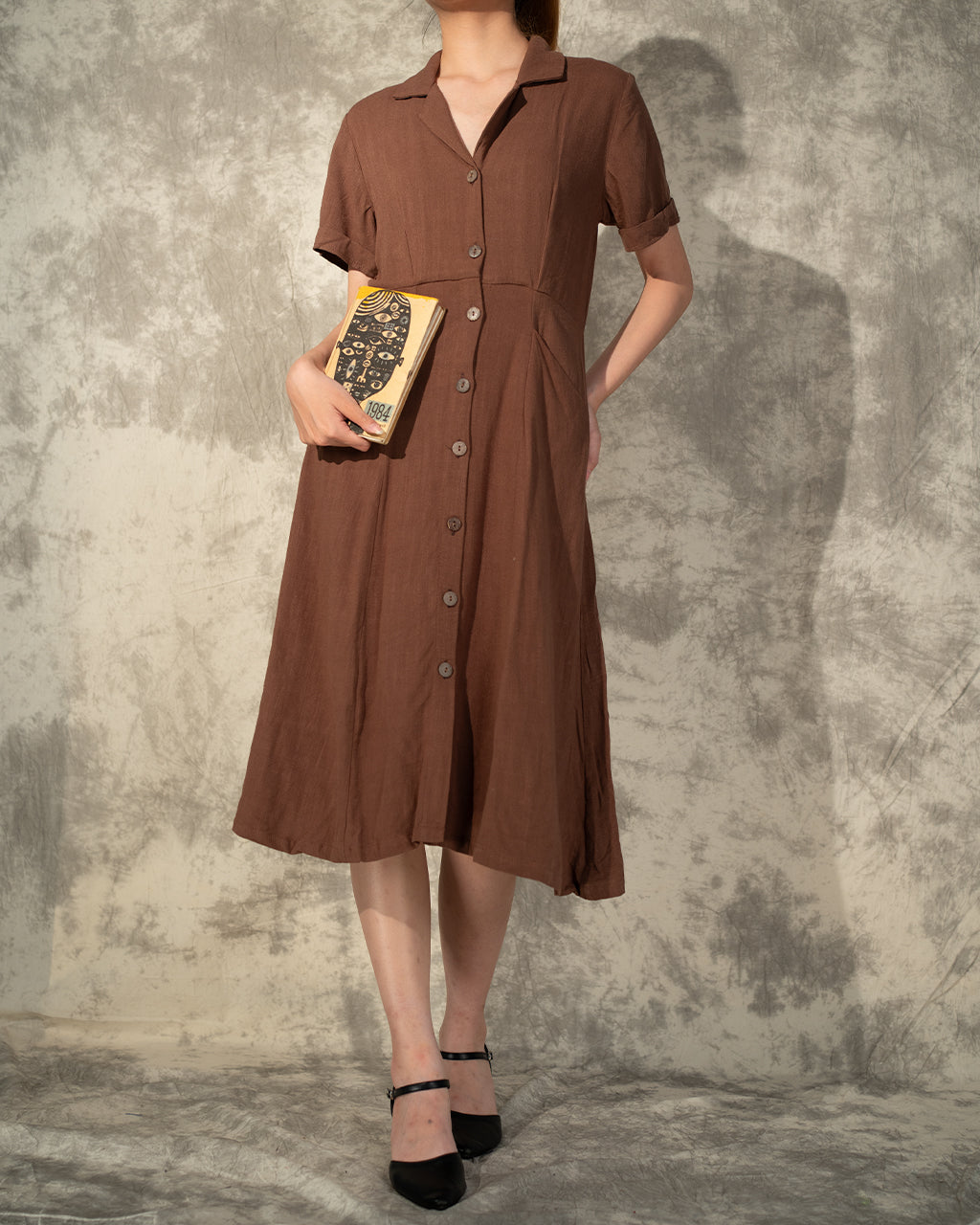 Short Sleeve Button Linen Dress- Cocoa- Like New- Worn Once For Photoshoot