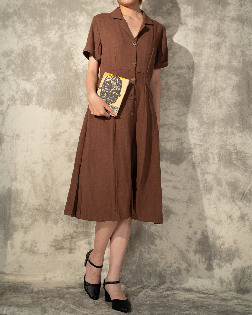 Short Sleeve Button Linen Dress- Cocoa- Like New- Worn Once For Photoshoot