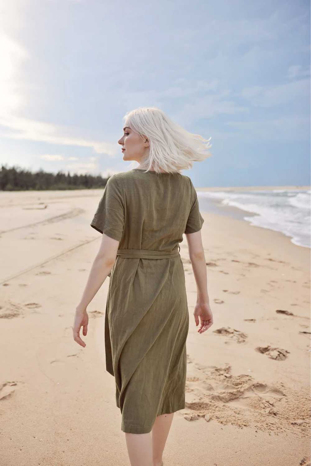 Linen Dress with Buttons - Midcalf Linen Dress - Long Linen Summer Dress