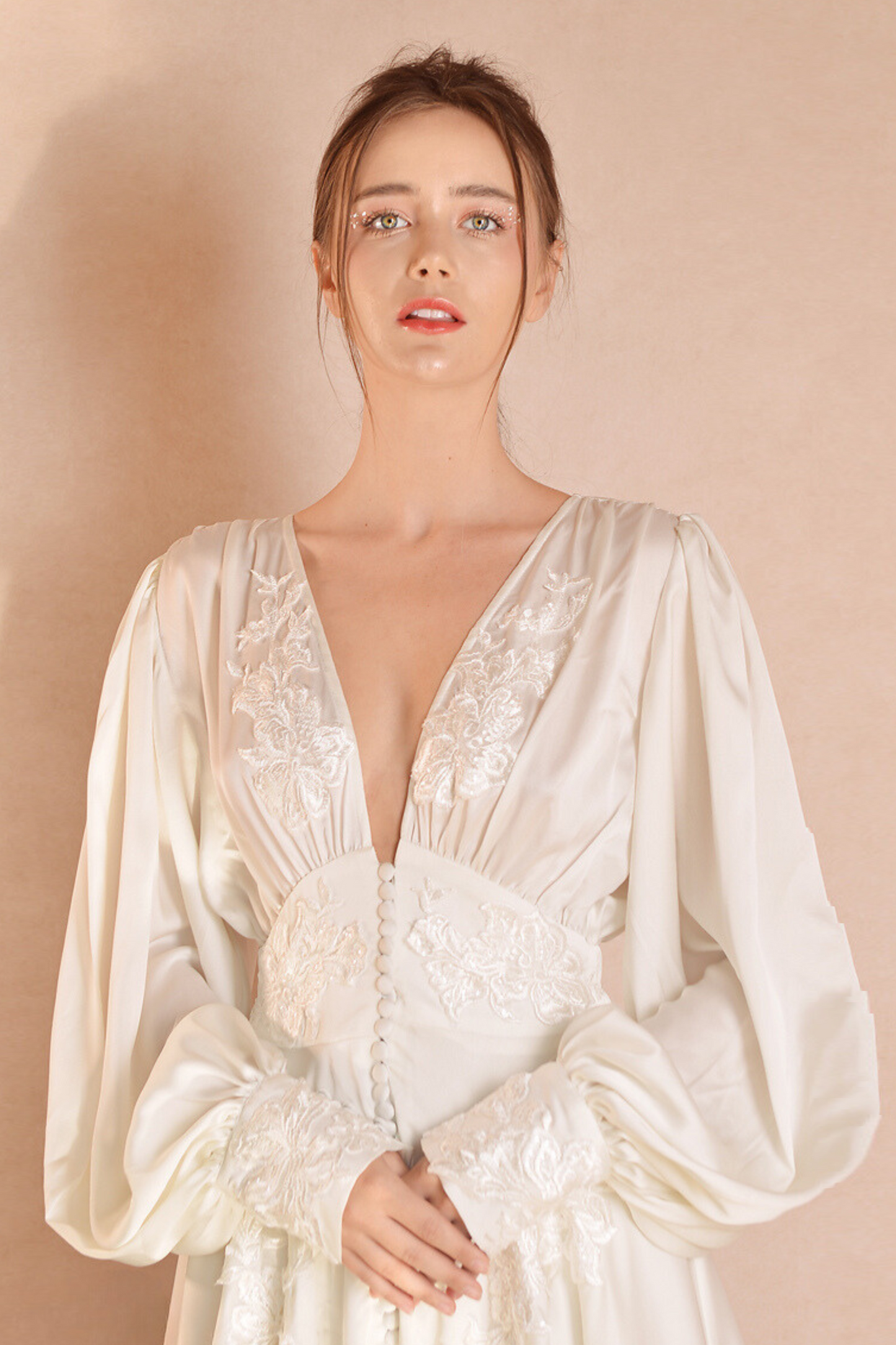 ANASTASIA Vintage Embroidered Silk Wedding Gown