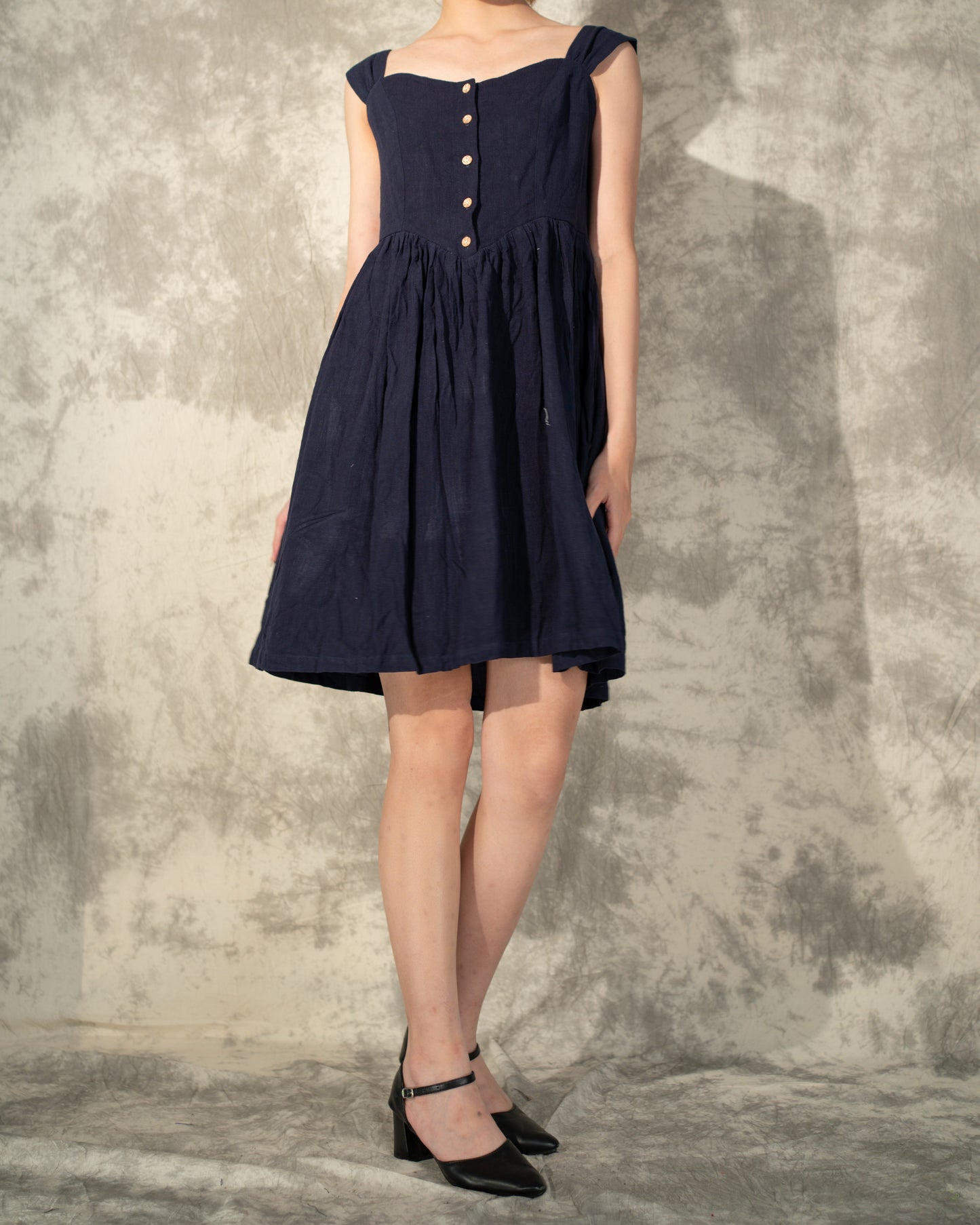 Linen Pinafore Dress- Dark Blue- Like New- Worn Once For Photoshoot