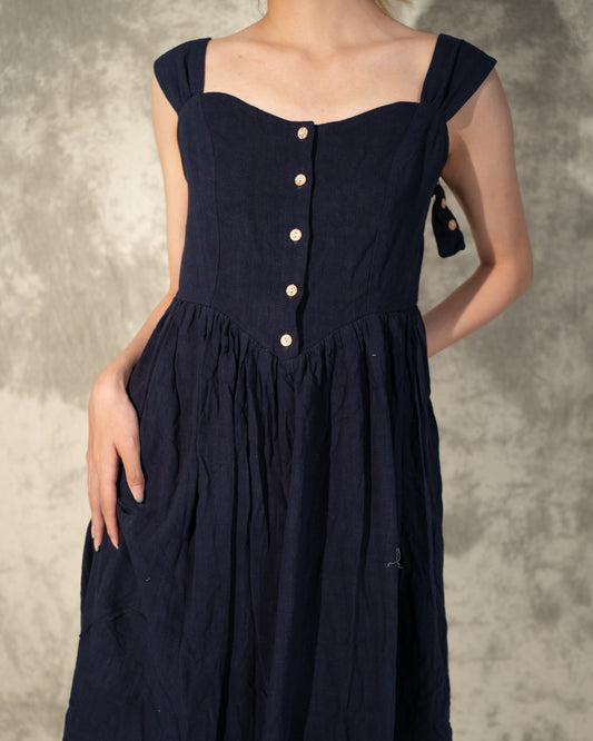 Linen Pinafore Dress- Dark Blue- Like New- Worn Once For Photoshoot