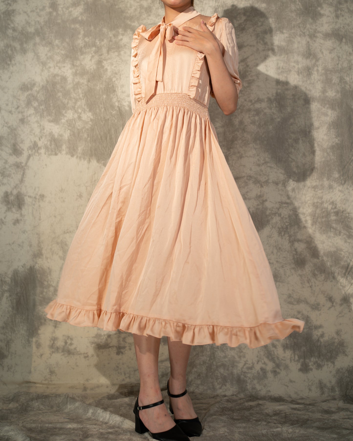 Midi Silk Dress- Peachy- Like New- Worn Once For Photoshoot