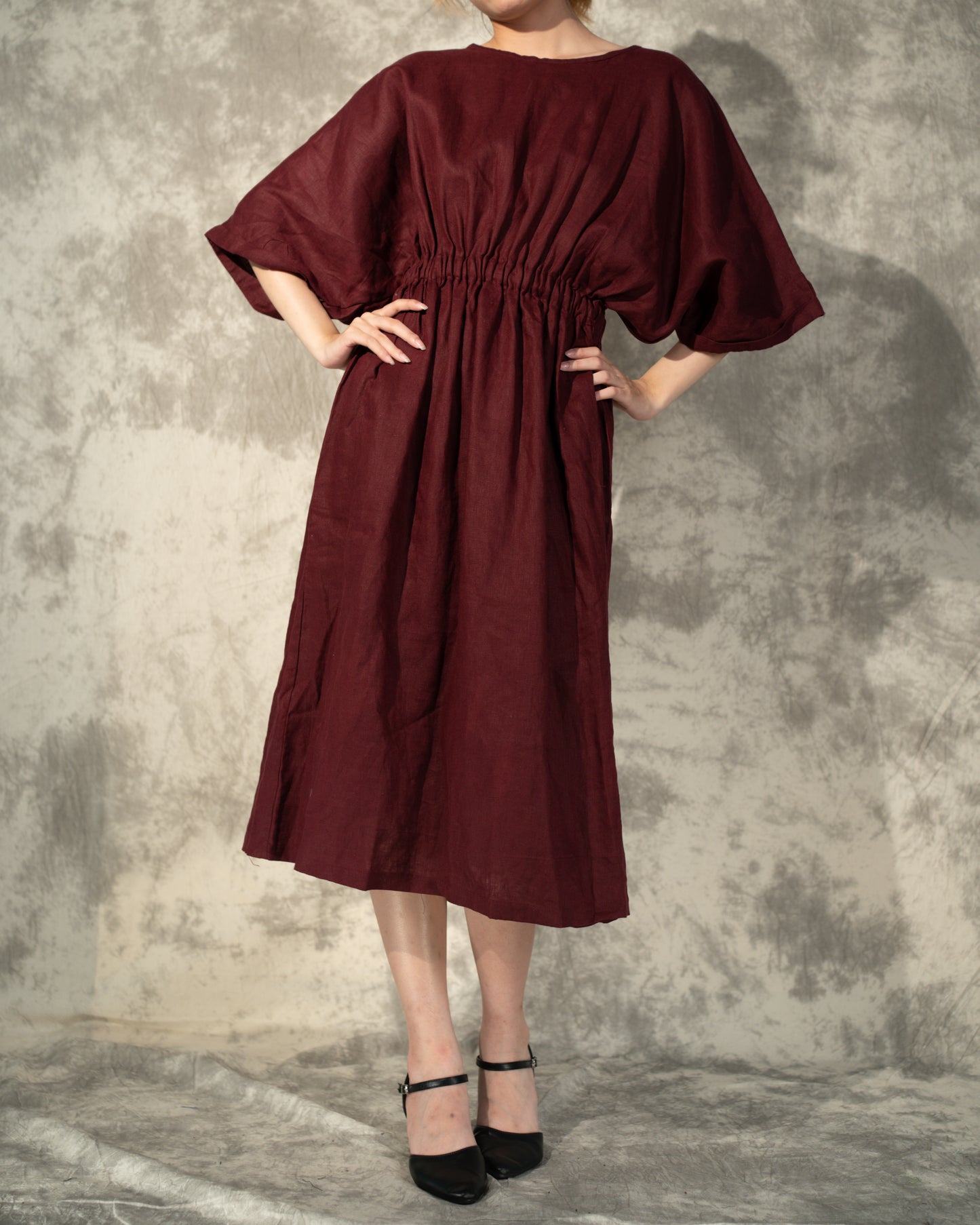 Natural Flaxseed Burgundy Linen Dress