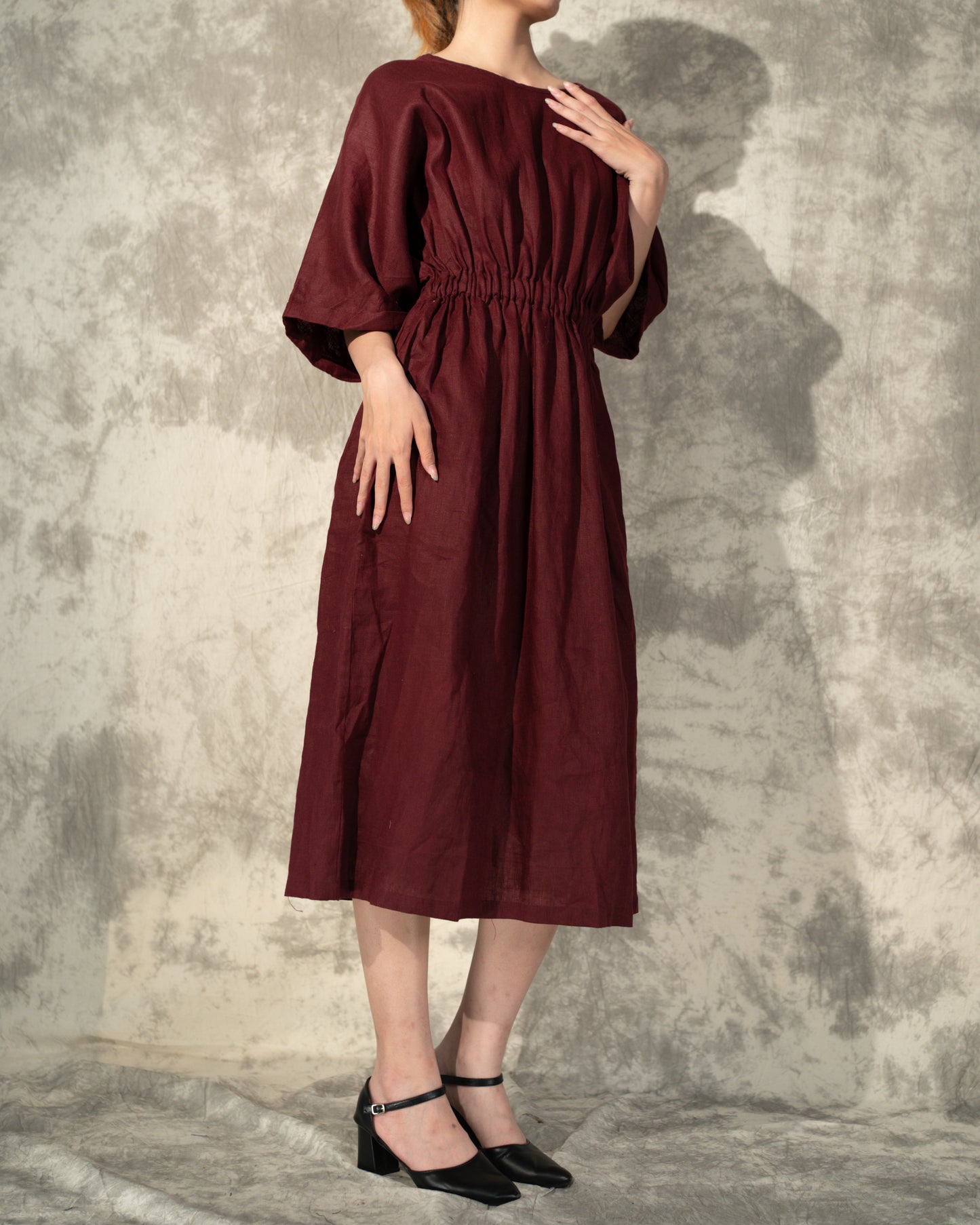 Natural Flaxseed Burgundy Linen Dress