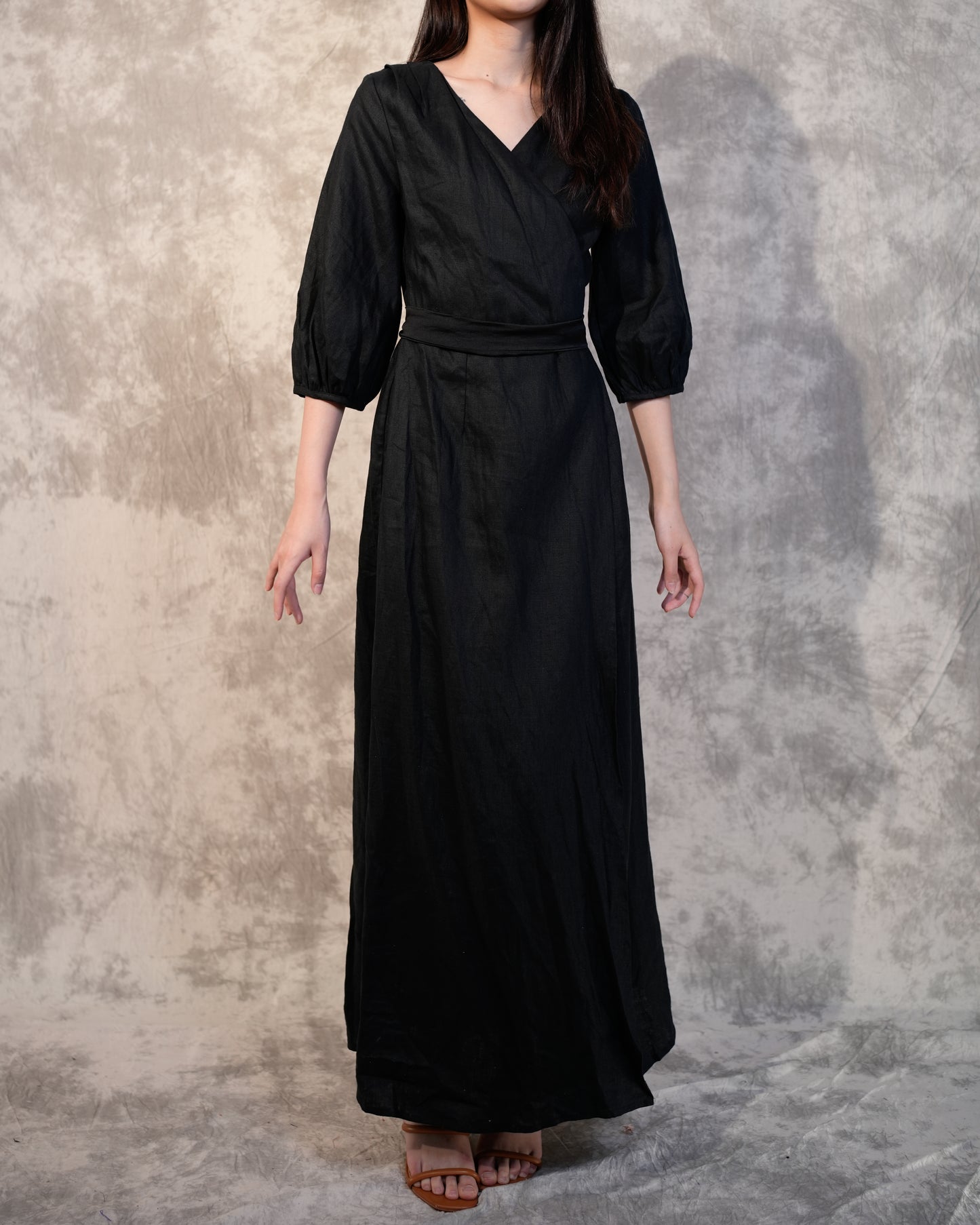 Linen Wrap Dress- Black- Like New- Worn Once For Photoshoot