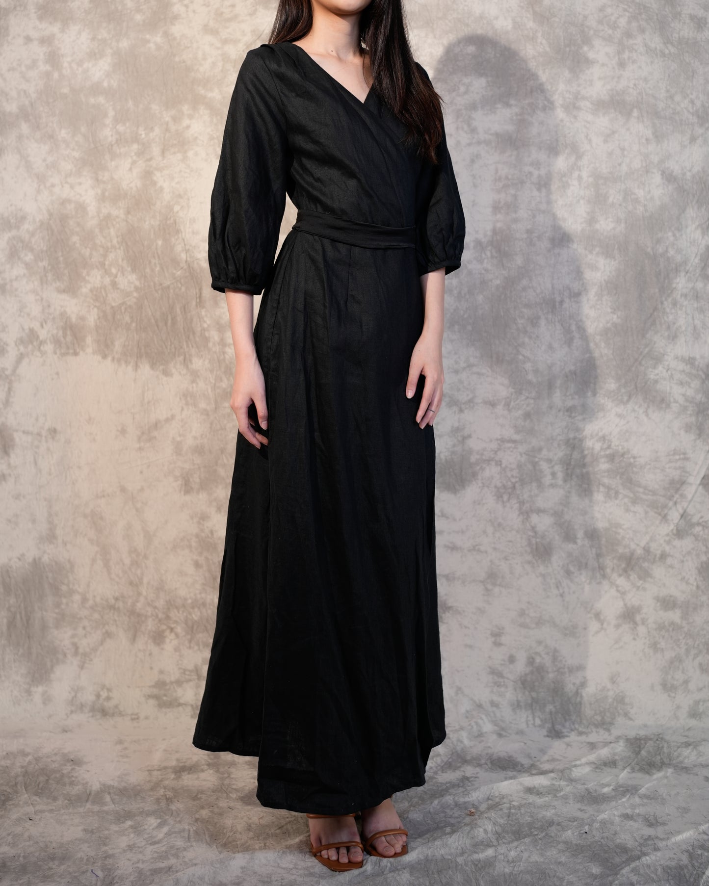 Linen Wrap Dress- Black- Like New- Worn Once For Photoshoot