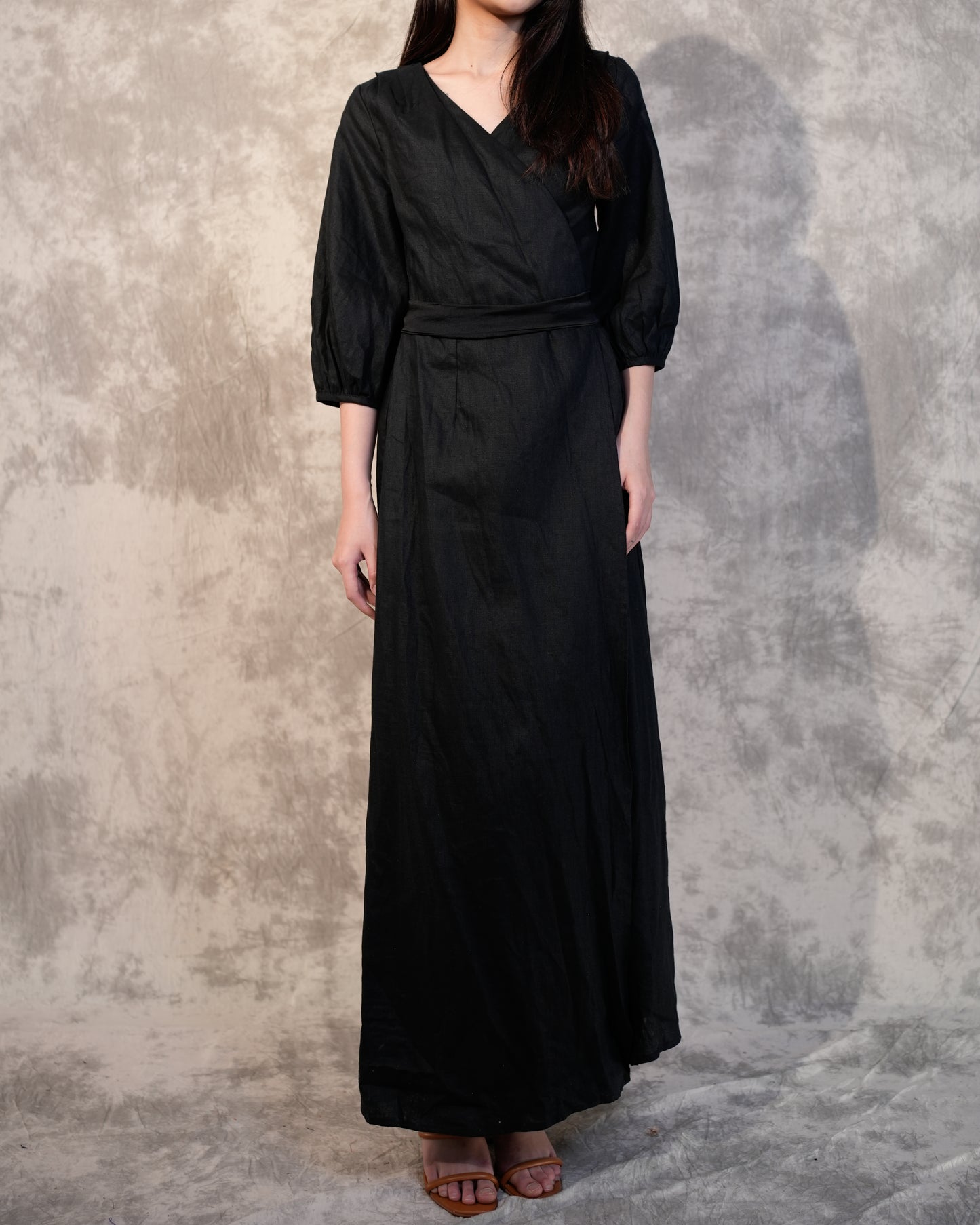 Linen Wrap Dress- Black- Like New- Worn Once For Photoshoot