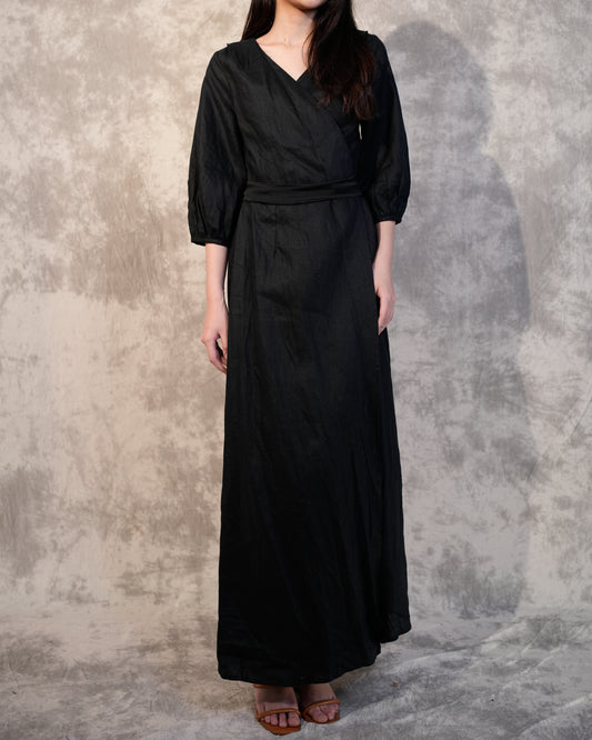 Linen Wrap Dress- Black- Like New- Worn Once For Photoshoot