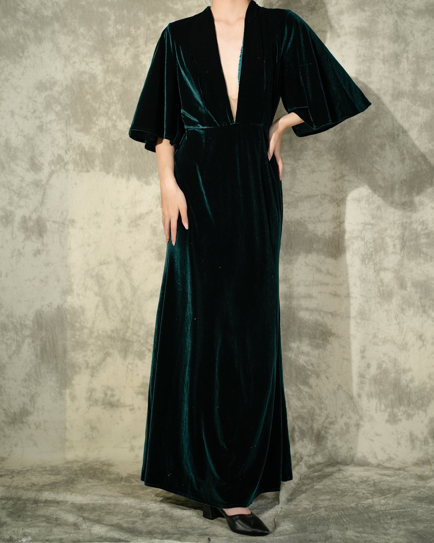 Forest Green Velvet Long Gown