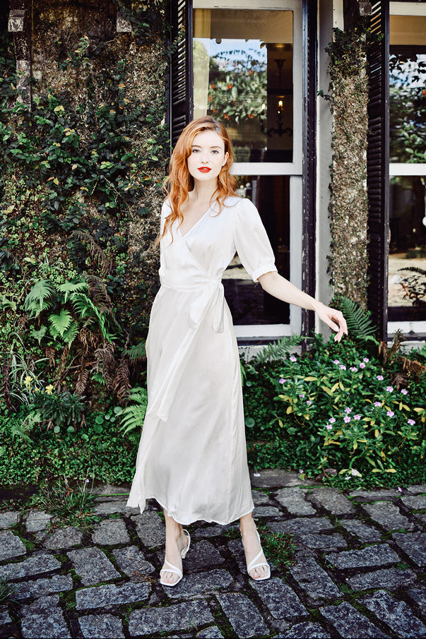 Silk Wrap Dress - Maxi Silk Dress - Summer White Dress