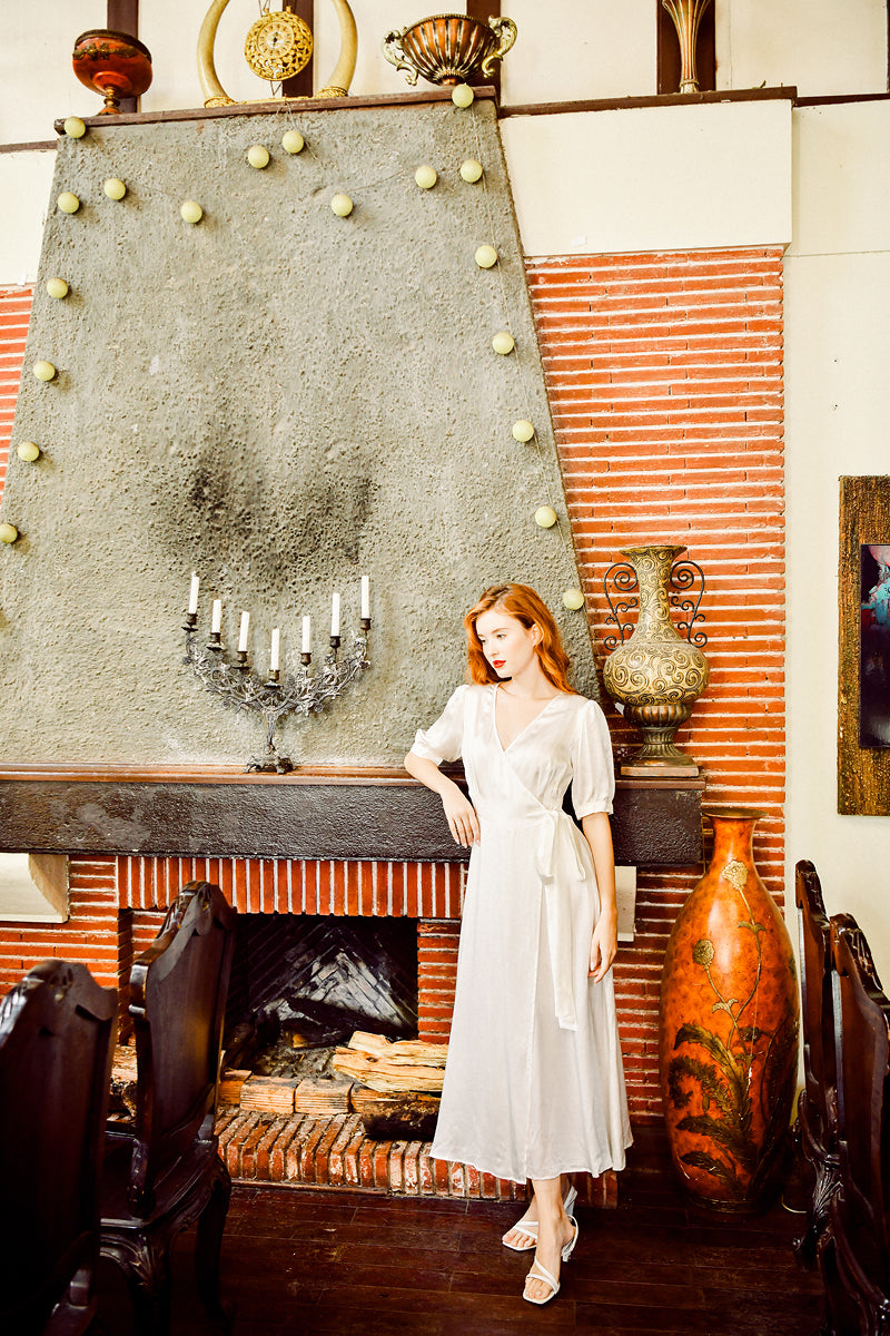Silk Wrap Dress - Maxi Silk Dress - Summer White Dress
