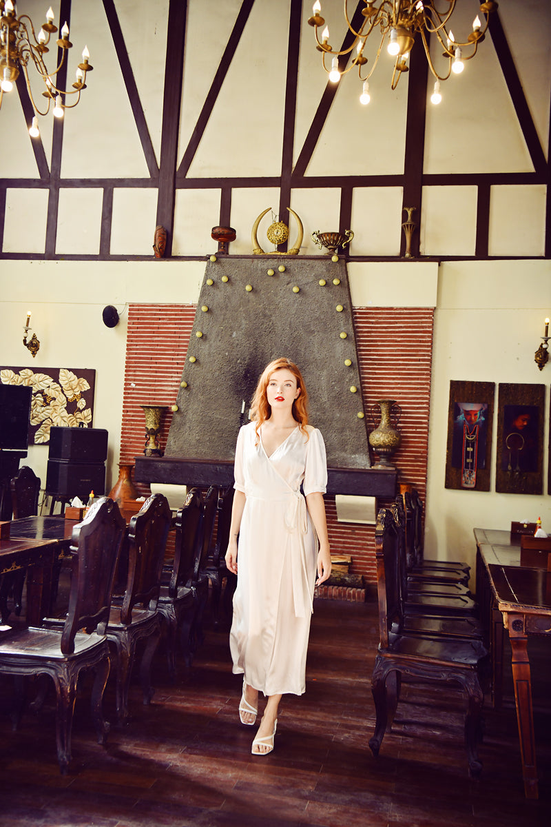 Silk Wrap Dress - Maxi Silk Dress - Summer White Dress