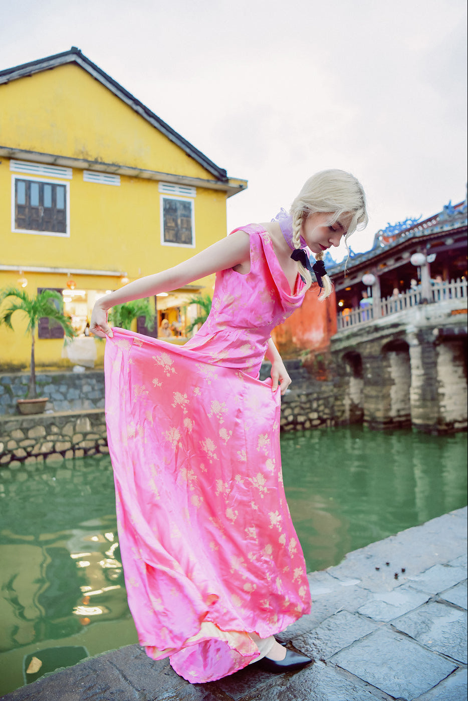 Bloom Heritage Silk Floor-Length Maxi Dress with Cowl Neck