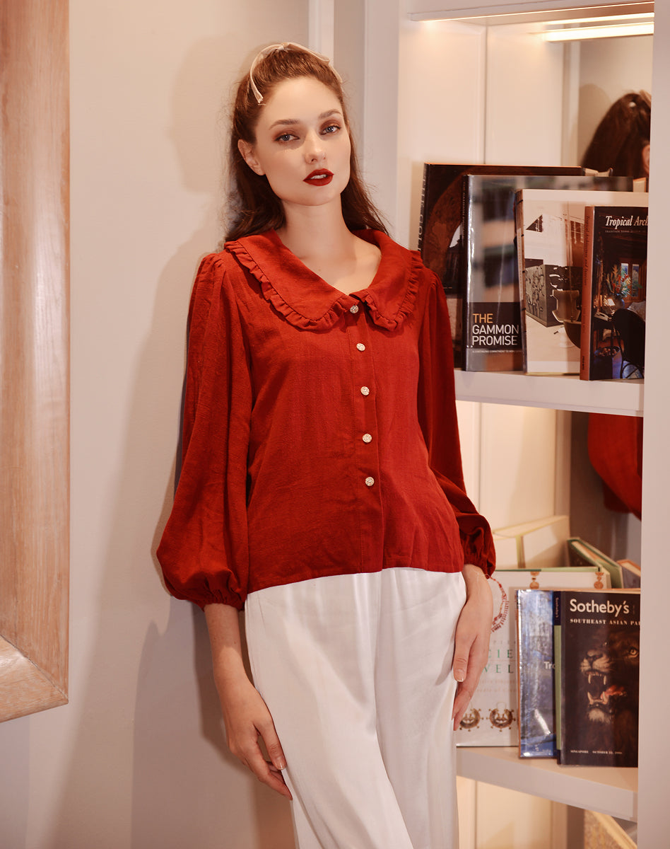 Linen Shirt Red - Cotton Linen Top - Linen Shirt Women