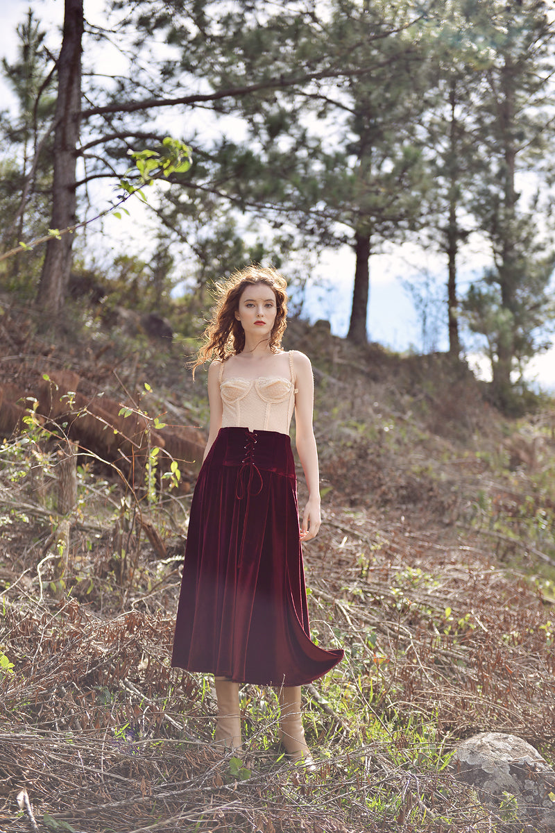 Velvet Skirt Long - Velvet Skirt Women - High waist Midi Skirt