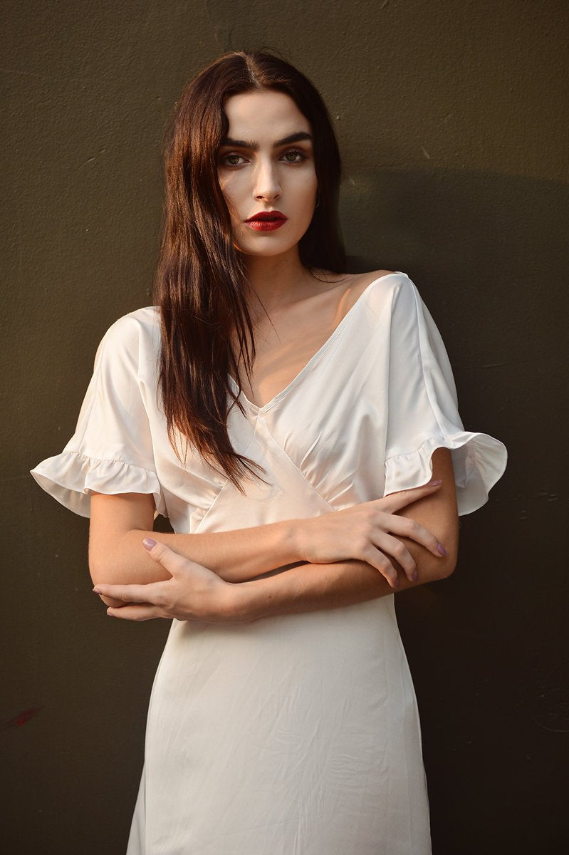 Long Silk Dress - Women Party Dress - Ivory Casual Dress - Women Silk Dress - LelaSilk