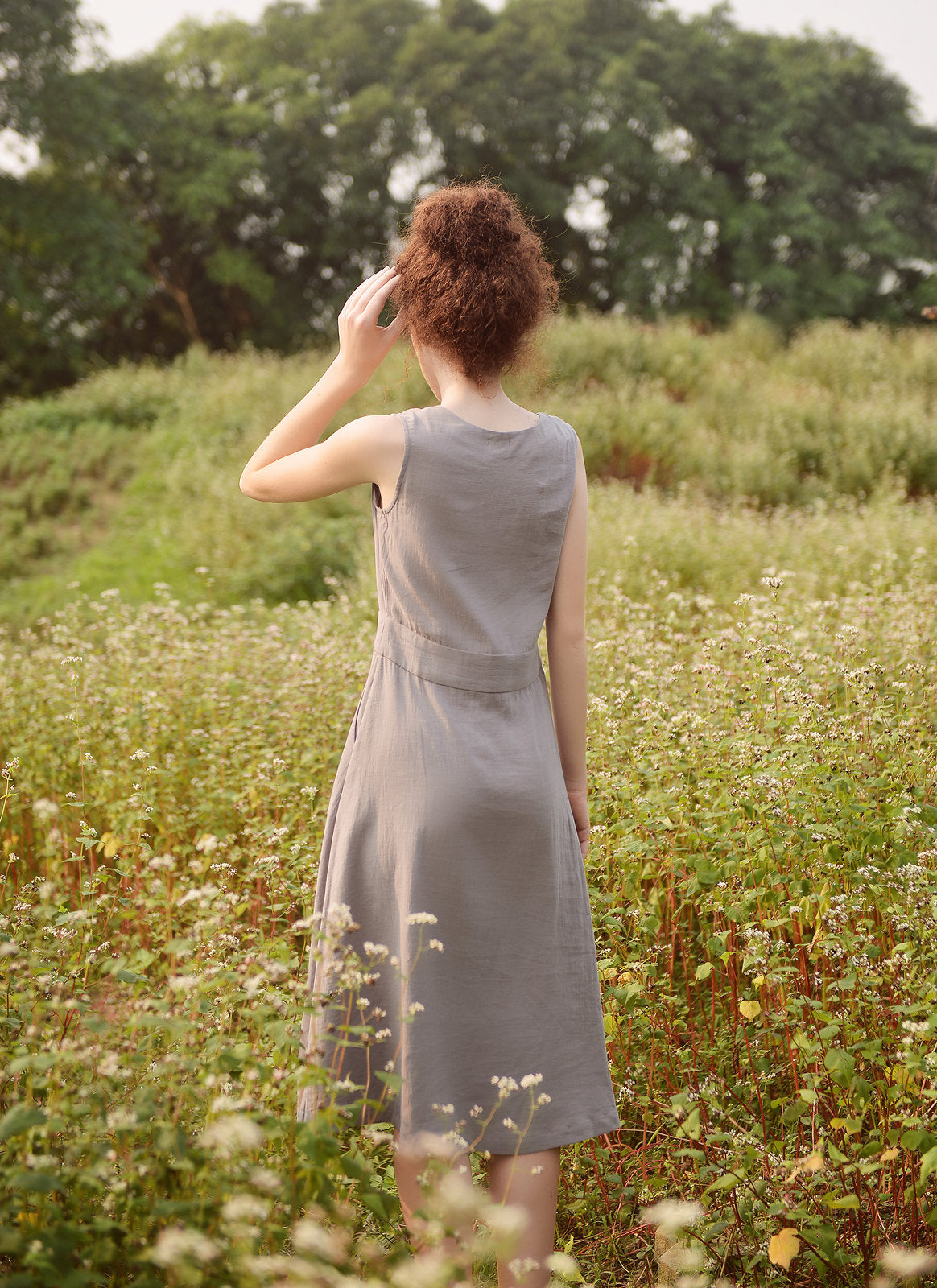 Sleeveless Linen Dress - Women Midi Dress - Organic Cotton Dress - Natural Dress - Eco-Friendly
