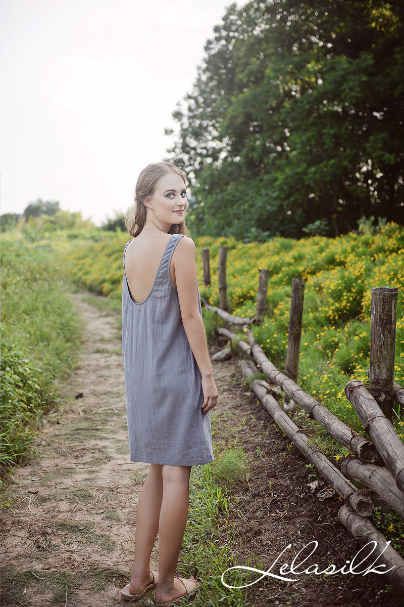 Linen Dress Lowback - Linen Casual Dress - Women Summer Dress - Cotton Slip Dress - Natural Cotton