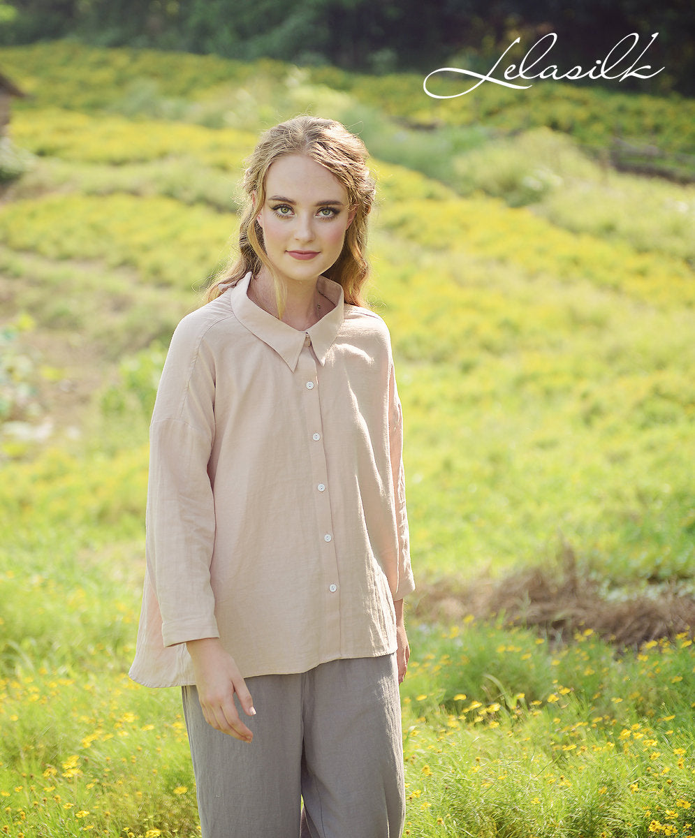 Button Linen Shirt - Linen Cotton Blouse - Women Collar Shirt - Organic Cotton Clothes